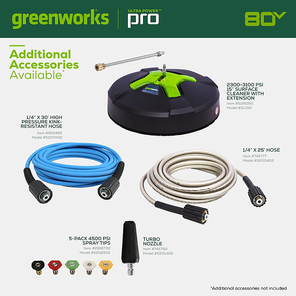 Alt View 20. Greenworks - Greenworks 80V 3000 PSI Pressure Washer with Two (2) 4.0Ah Batteries & Dual-Port Rapid Charger - Black.