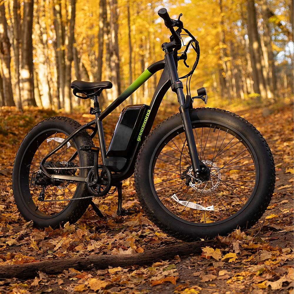 Angle. Greenworks - 80V 26" Venture Series Fat Tire Mountain EBike w/ 22mi. Max Op. Range & 20mph Max Speed (Battery & Charger not included) - Black.