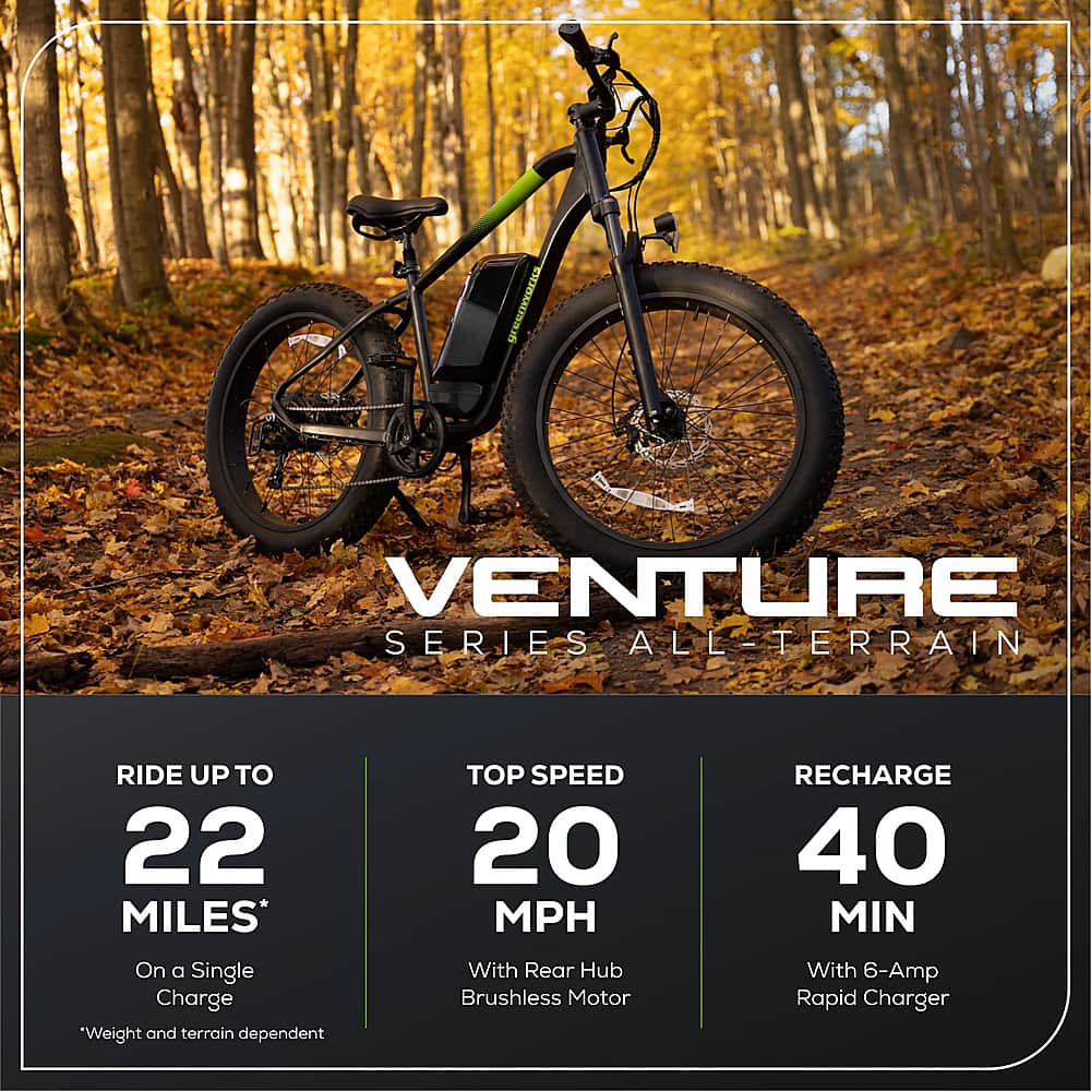 Alt View 12. Greenworks - 80V 26" Venture Series Fat Tire Mountain EBike w/ 22mi. Max Op. Range & 20mph Max Speed w/ 4.0Ah Battery & Charger - Black.