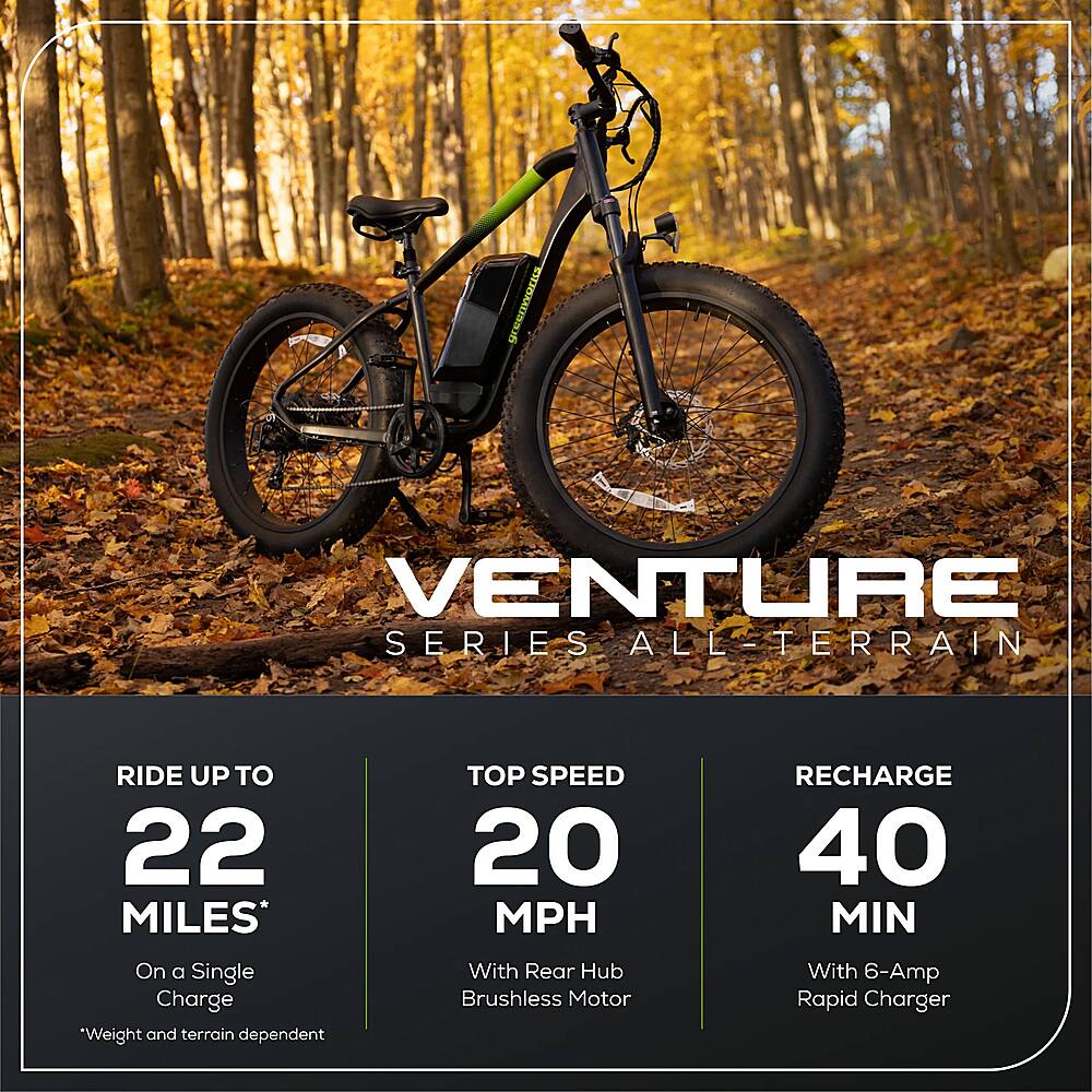 Alt View 12. Greenworks - 80V 26" Venture Series Fat Tire Mountain EBike w/ 22mi. Max Op. Range & 20mph Max Speed w/ 4.0Ah Battery & Charger - Black.