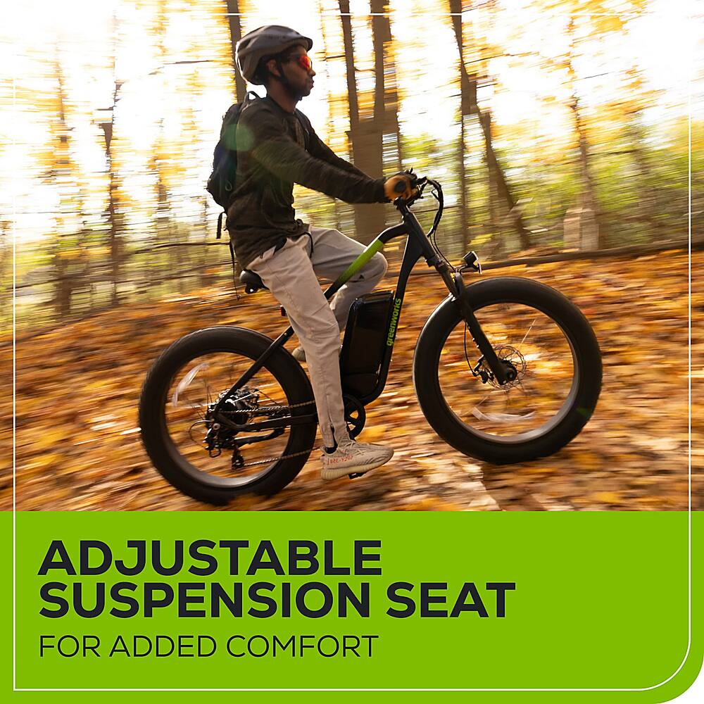 Alt View 17. Greenworks - 80V 26" Venture Series Fat Tire Mountain EBike w/ 22mi. Max Op. Range & 20mph Max Speed w/ 4.0Ah Battery & Charger - Black.