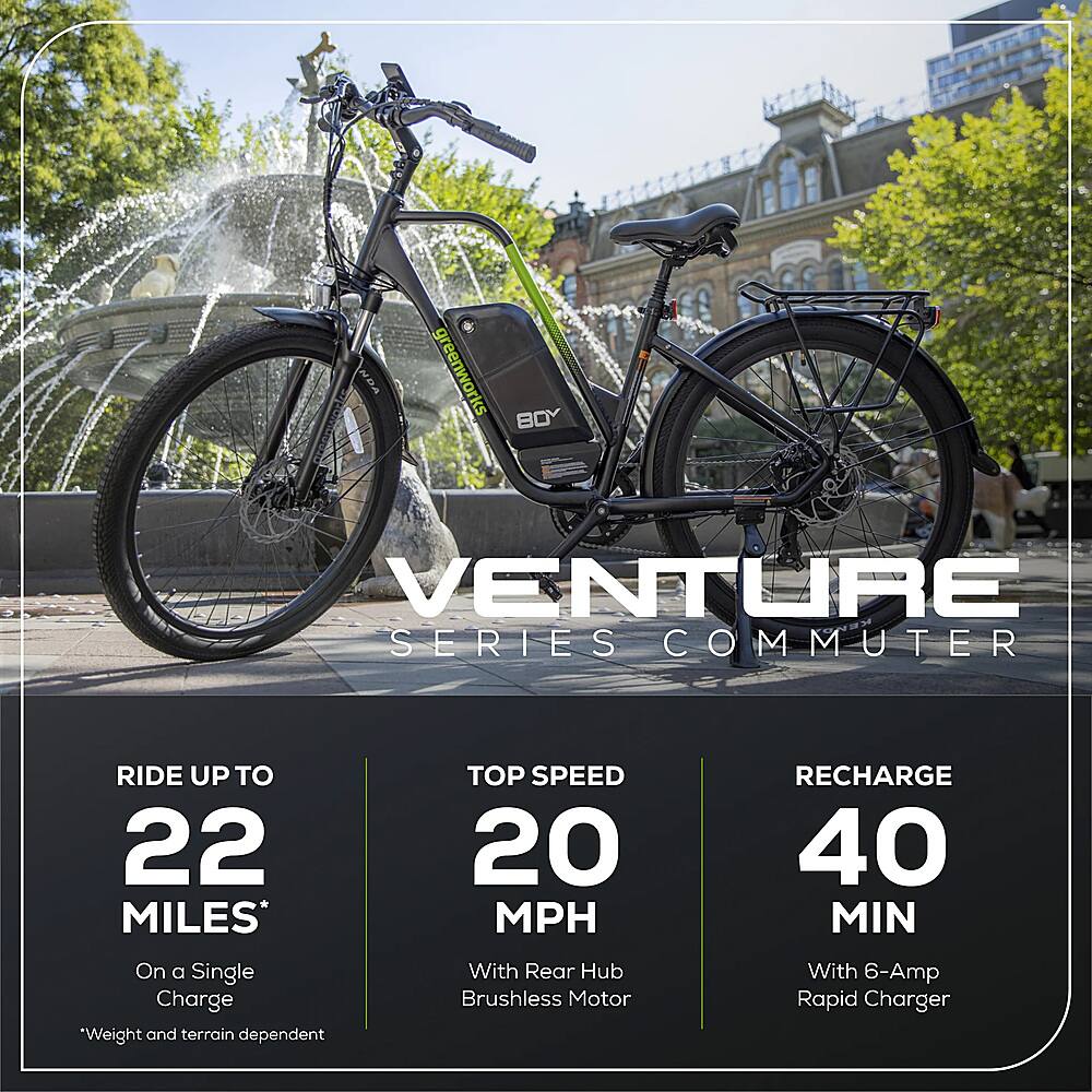 Alt View 12. Greenworks - 80V 27.5" Venture Series Commuter EBike w/ 22mi. Max Op. Range & 22mph Max Speed (Battery & Charger not included) - Black.