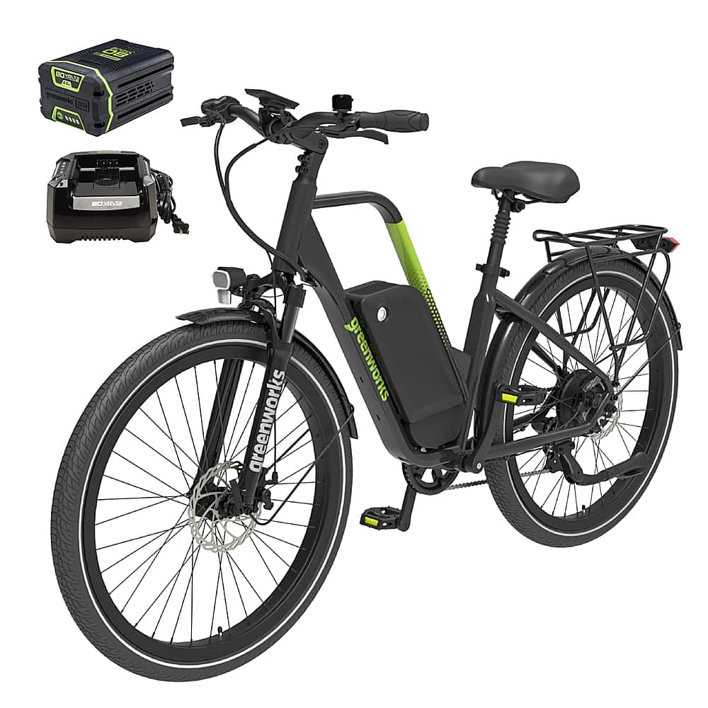Greenworks - 80V 27.5" Venture Series Commuter EBike w/ 22mi. Max Op. Range & 22mph Max Speed w/ 4.0Ah Battery & Charger - Black - Front_Zoom