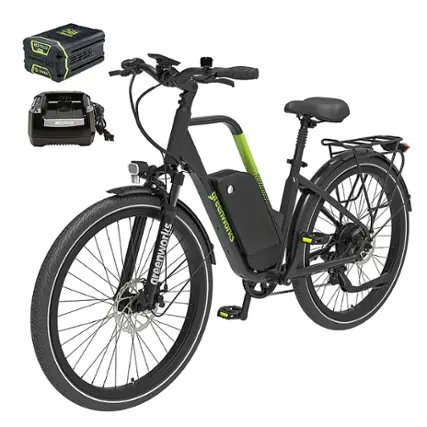 Front. Greenworks - 80V 27.5" Venture Series Commuter EBike w/ 22mi. Max Op. Range & 22mph Max Speed w/ 4.0Ah Battery & Charger - Black.