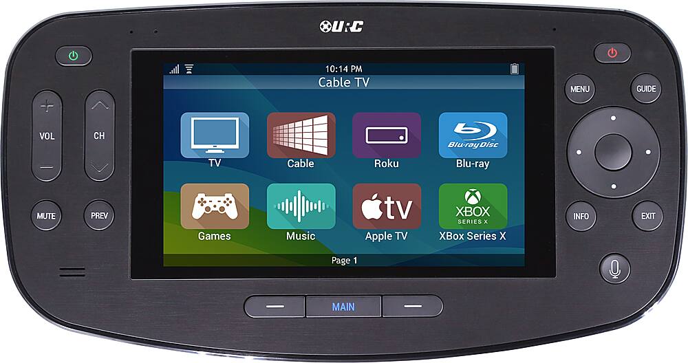 Front. Universal Remote Control - Touch Screen Handheld Remote with Microphone - Black.