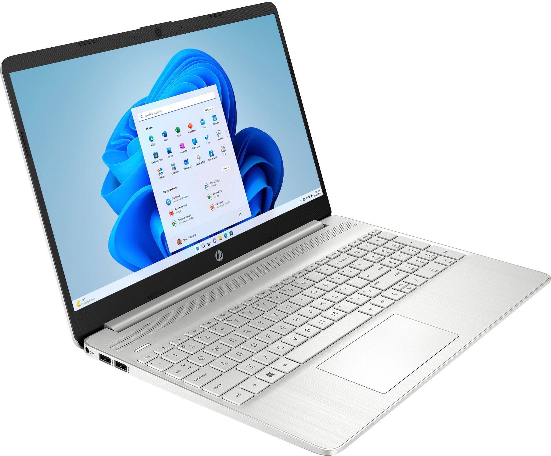 Left. HP - 15.6" Touch-Screen Laptop - Intel Core i3 - 8GB Memory - 128GB SSD - Natural Silver.