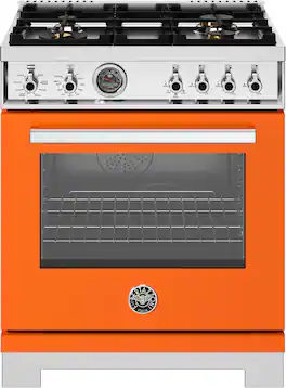 Bertazzoni - 30" Professional Series range - Electric self clean oven - 4 brass burners - Orange