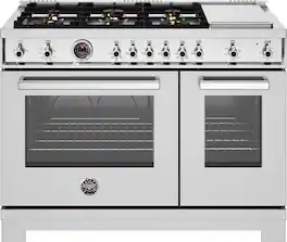 Bertazzoni - 48" Professional Series range - Gas Oven - 6 brass burners + griddle - Stainless Steel