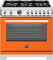 Bertazzoni - 36" Professional Series range - Gas oven - 6 brass burners - Orange - Front_Zoom