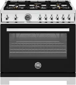 Bertazzoni - 36" Professional Series range - Gas oven - 6 brass burners - Black