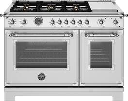 Bertazzoni - 48" Heritage Series range - Dual Fuel, self clean oven - 6 brass burners + griddle - Stainless Steel