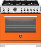 Bertazzoni - 36" Professional Series range - Electric self clean oven - 6 brass burners - Orange - Front_Zoom