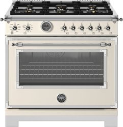 Bertazzoni - 36" Heritage Series range - Dual Fuel self clean oven - 6 brass burners - Ivory - Front_Zoom