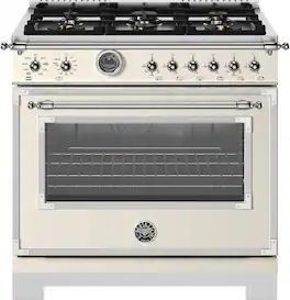 Bertazzoni - 36" Heritage Series range - Dual Fuel self clean oven - 6 brass burners - Ivory