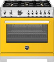 Bertazzoni - 36" Professional Series range - Gas oven - 6 brass burners - Yellow - Front_Zoom