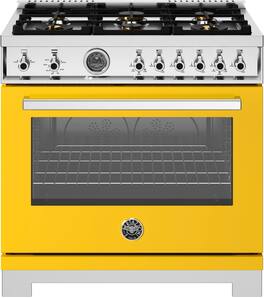 Bertazzoni - 36" Professional Series range - Gas oven - 6 brass burners - Yellow