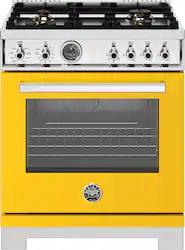 Bertazzoni - 30" Professional Series range - Electric self clean oven - 4 brass burners - Yellow - Front_Zoom