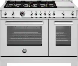 Bertazzoni - 48" Professional Series range - Gas Oven - 6 brass burners + griddle - LP version - Stainless Steel