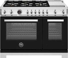 Bertazzoni - 48" Professional Series range - Gas Oven - 6 brass burners + griddle - Black - Front_Zoom