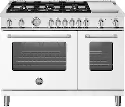 Bertazzoni - 48" Master Series range - Dual Fuel - 6 aluminum burners - Matte White - Front_Zoom