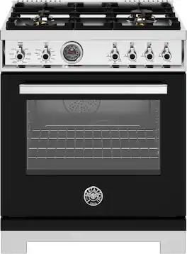 Bertazzoni - 30" Professional Series range - Electric self clean oven - 4 brass burners - Black