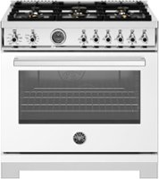 Bertazzoni - 36" Professional Series range - Electric self clean oven - 6 brass burners - White - Front_Zoom