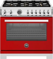 Bertazzoni - 36" Professional Series range - Electric self clean oven - 6 brass burners - Red - Front_Zoom