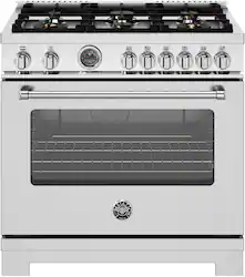 Bertazzoni - 36" Master Series range - Dual Fuel self clean oven - 6 brass burners - Stainless Steel - Front_Zoom