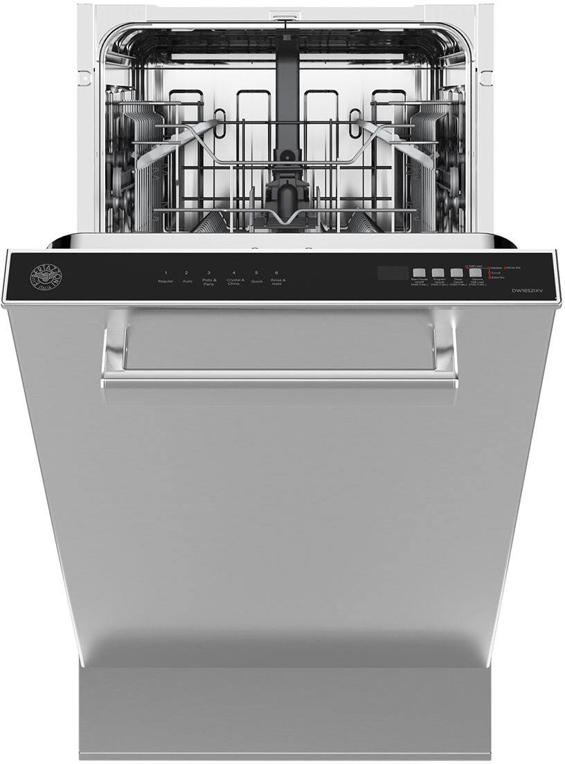 Front. Bertazzoni - 18" Dishwasher, Panel Installed, Standard Tub – Handle kit necessary.