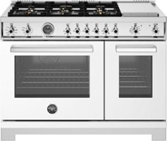 Bertazzoni - 48" Professional Series range - Electric self clean oven - 6 brass burners + griddle - White - Front_Zoom