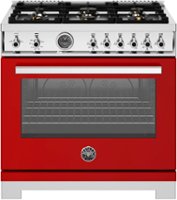 Bertazzoni - 36" Professional Series range - Gas oven - 6 brass burners - Red - Front_Zoom