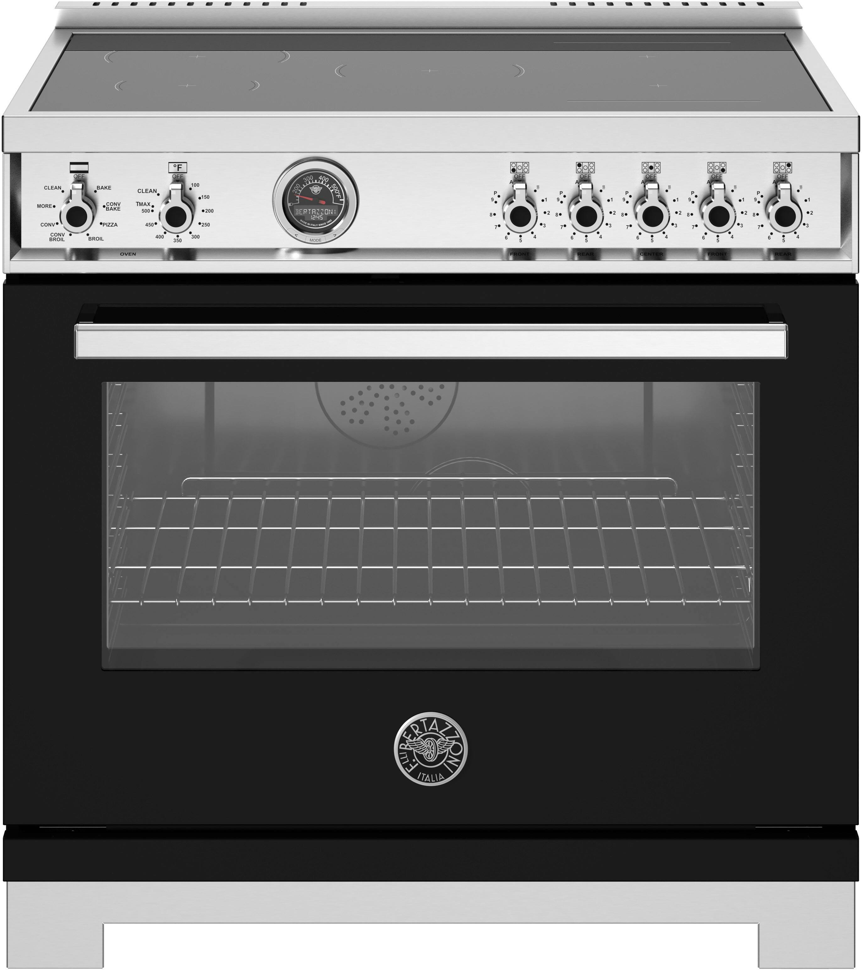 Bertazzoni 36" Professional Series range Electric self clean oven 5 induction zones Black