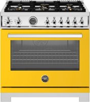 Bertazzoni - 36" Professional Series range - Electric self clean oven - 6 brass burners - Yellow - Front_Zoom