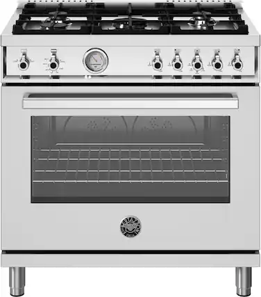 Front. Bertazzoni - 36" Professional Series range - Gas oven - 5 aluminum burners - Stainless Steel.