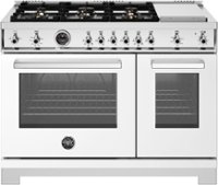 Bertazzoni - 48" Professional Series range - Gas Oven - 6 brass burners + griddle - White - Front_Zoom