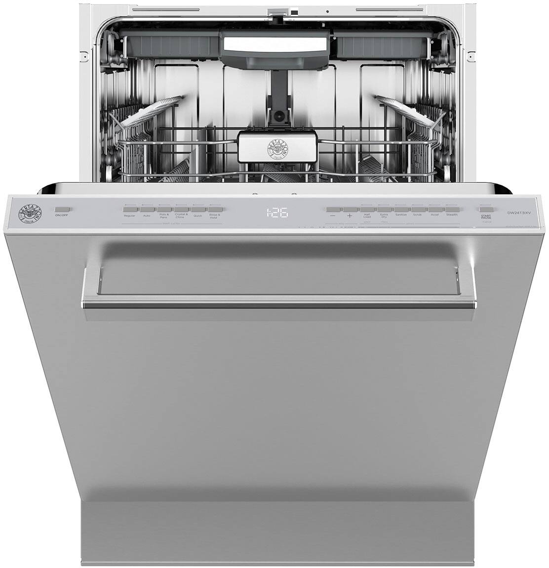 Front. Bertazzoni - 24” Dishwasher, Panel Installed, Tall Tub – Handle kit necessary - Stainless Steel.