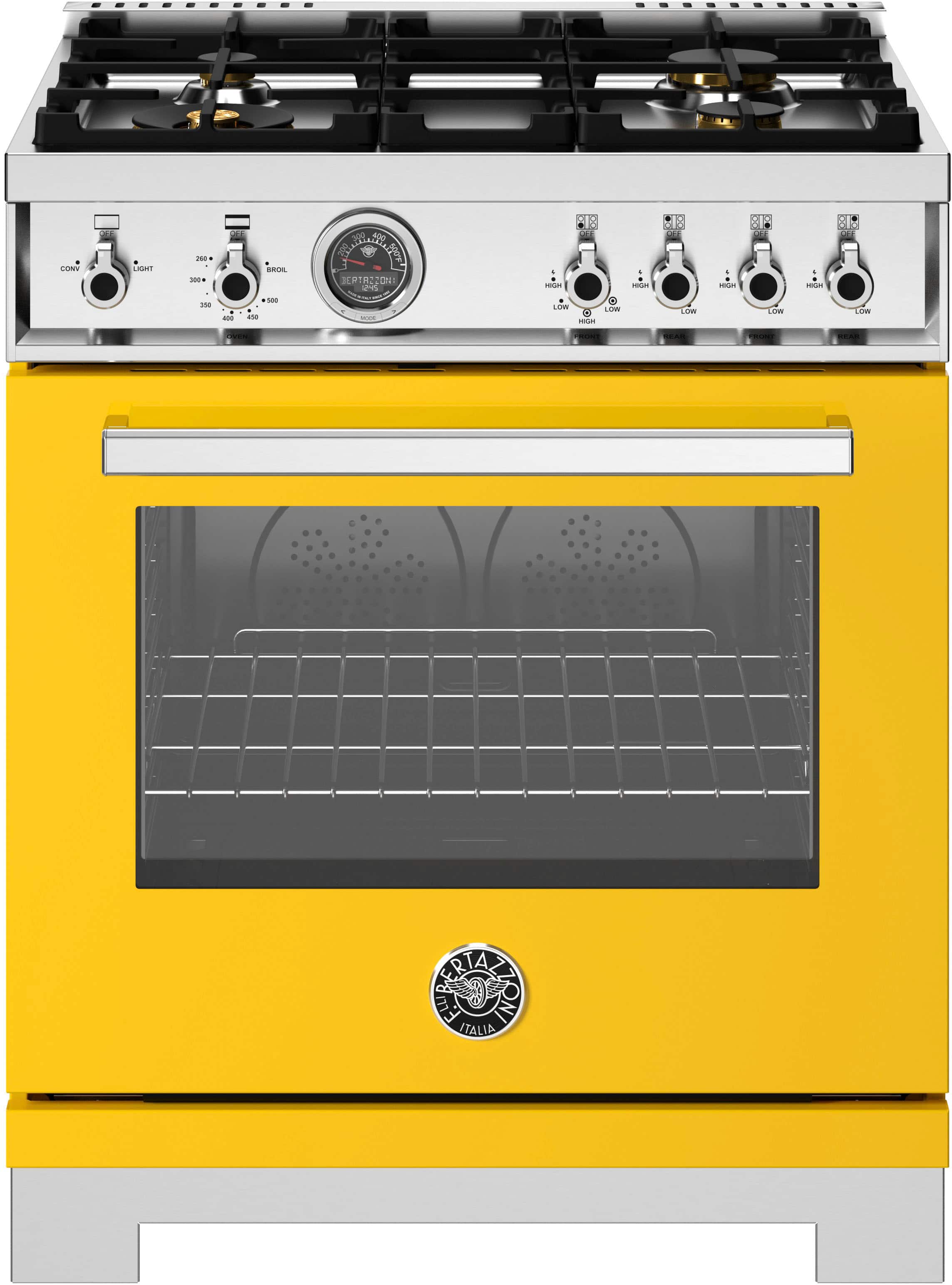 Bertazzoni - 30" Professional Series range - Gas oven - 4 brass burners - Yellow - Front_Zoom