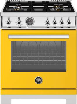 Bertazzoni - 30" Professional Series range - Gas oven - 4 brass burners - Yellow