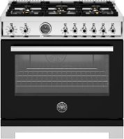 Bertazzoni - 36" Professional Series range - Electric self clean oven - 6 brass burners - Black - Front_Zoom
