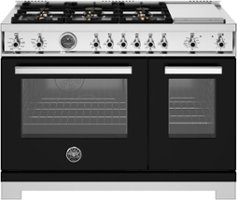 Bertazzoni - 48" Professional Series range - Electric self clean oven - 6 brass burners + griddle - Black - Front_Zoom