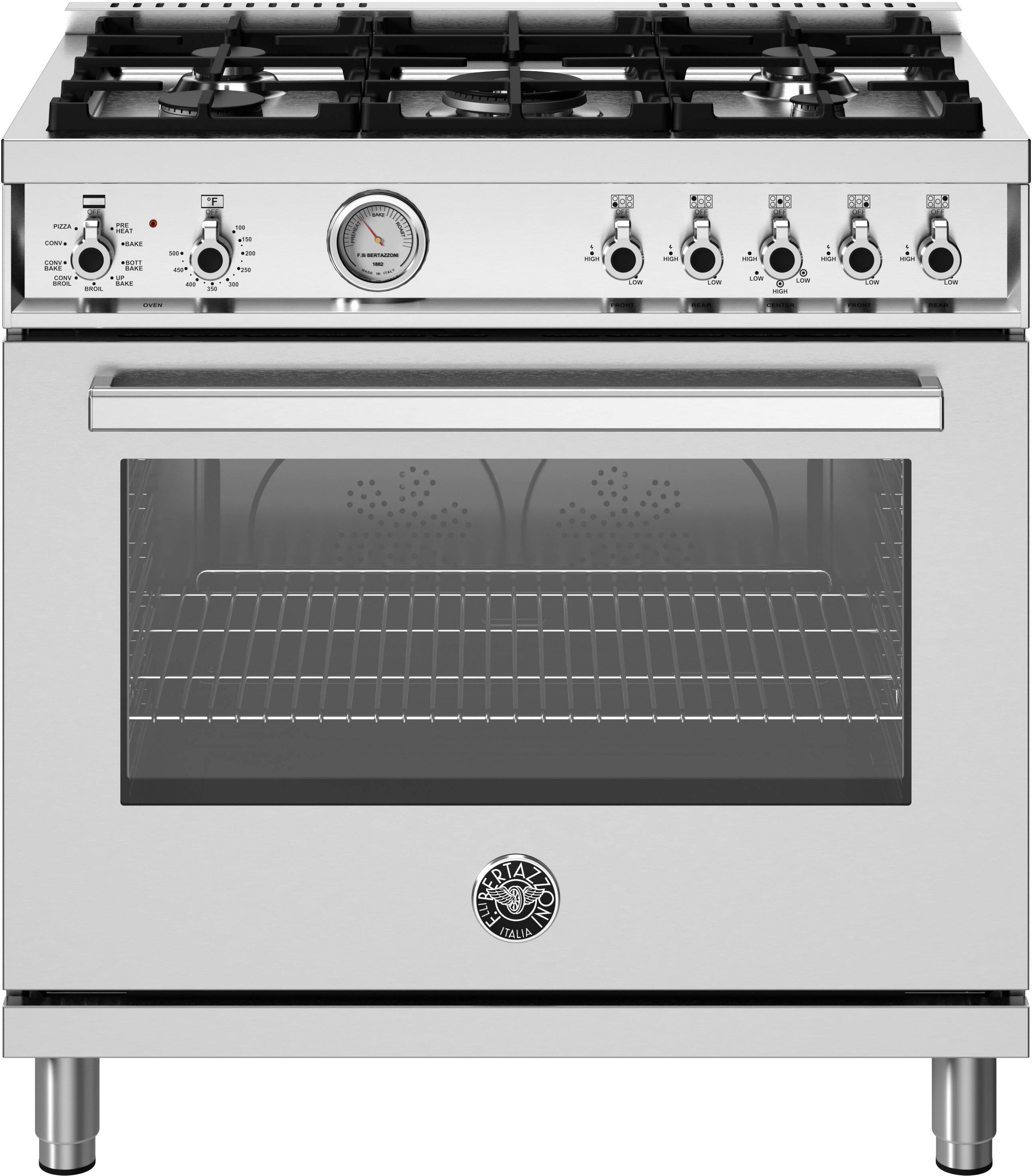 Bertazzoni - 36" Professional Series range - Electric oven - 5 aluminum burners - Stainless Steel