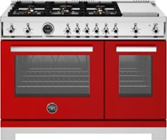 Bertazzoni - 48" Professional Series range - Gas Oven - 6 brass burners + griddle - Red - Front_Zoom