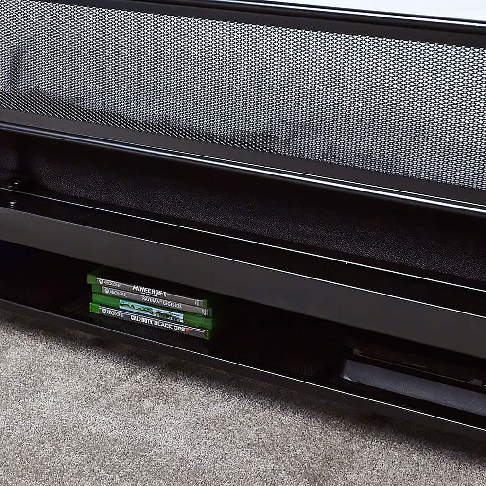 Wii U Minecraft Legends Edition, Call of Duty Black Ops 1, and Super Mario Galaxy 2 are the video games displayed on the shelf.