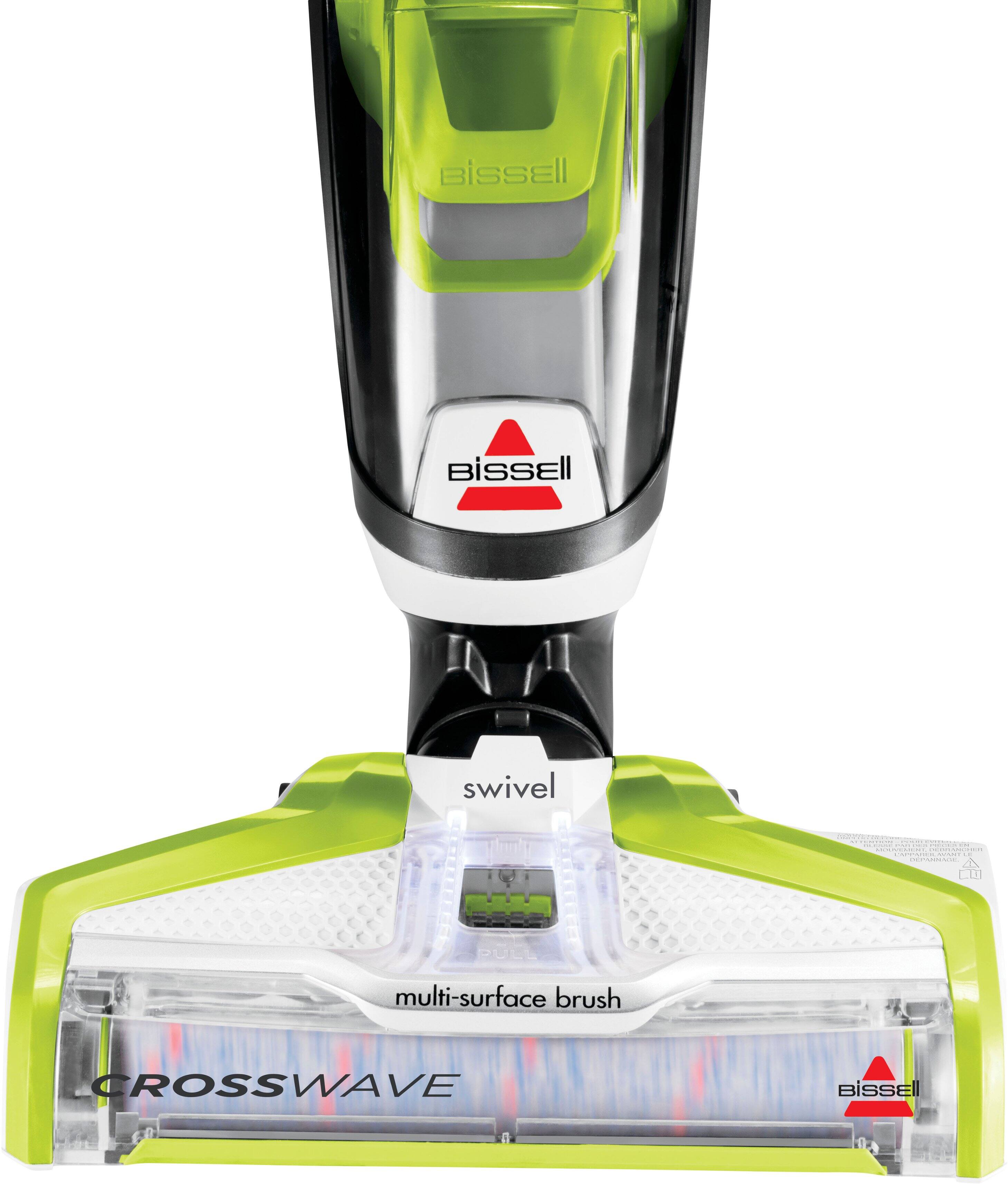 Left View: BISSELL - CrossWave All-in-One Multi-Surface Wet Dry Upright Vacuum - Molded White, Titanium & Cha Cha Lime Green accent