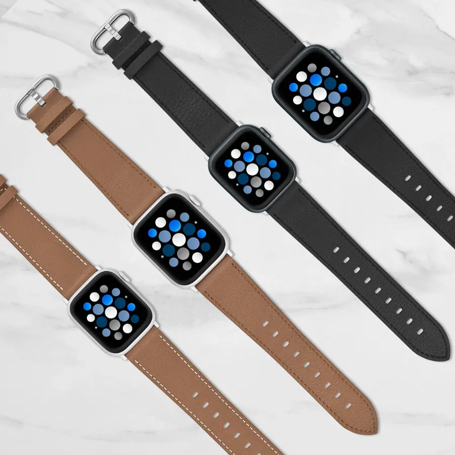 Alt View 16. Insignia™ - Genuine Leather Band for Apple Watch 42mm, 44mm, 45mm, SE, Ultra 49mm and Ultra 2 49mm - Black.