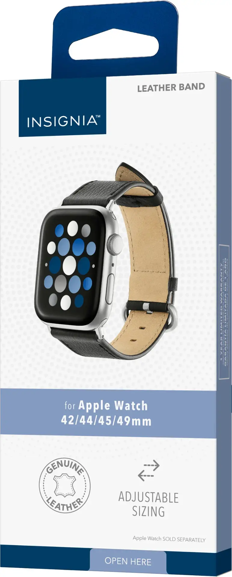 Alt View 17. Insignia™ - Genuine Leather Band for Apple Watch 42mm, 44mm, 45mm, SE, Ultra 49mm and Ultra 2 49mm - Black.