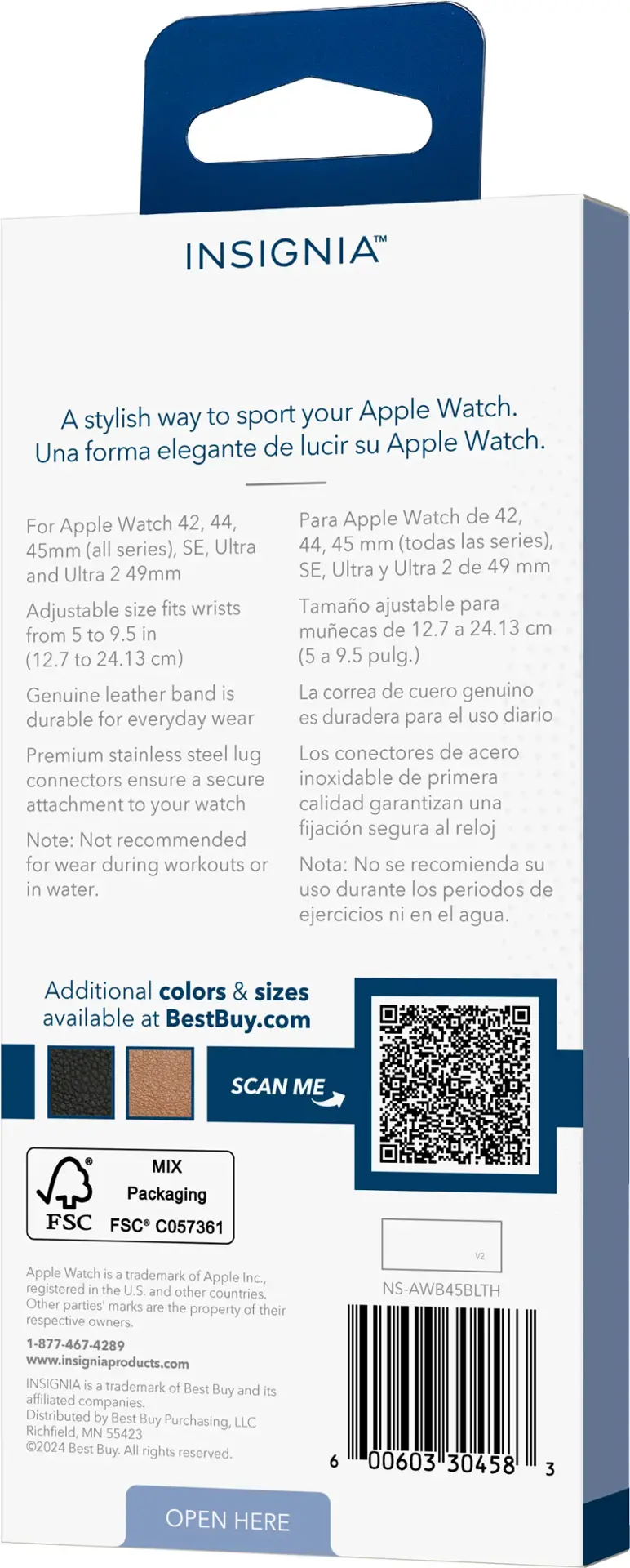 Alt View 18. Insignia™ - Genuine Leather Band for Apple Watch 42mm, 44mm, 45mm, SE, Ultra 49mm and Ultra 2 49mm - Black.