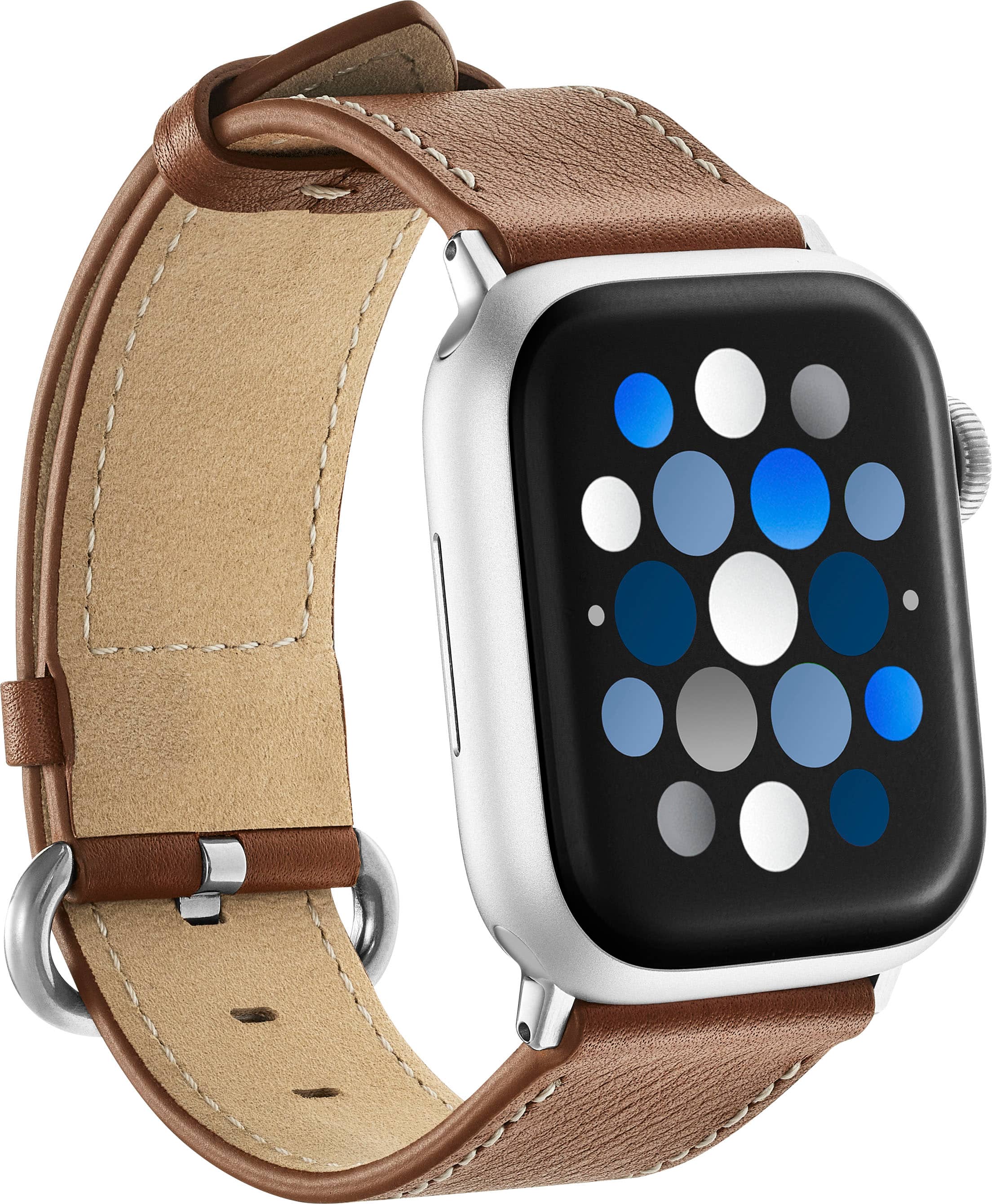 Angle. Insignia™ - Genuine Leather Band for Apple Watch 38mm, 40mm, 41mm and SE - Chestnut.