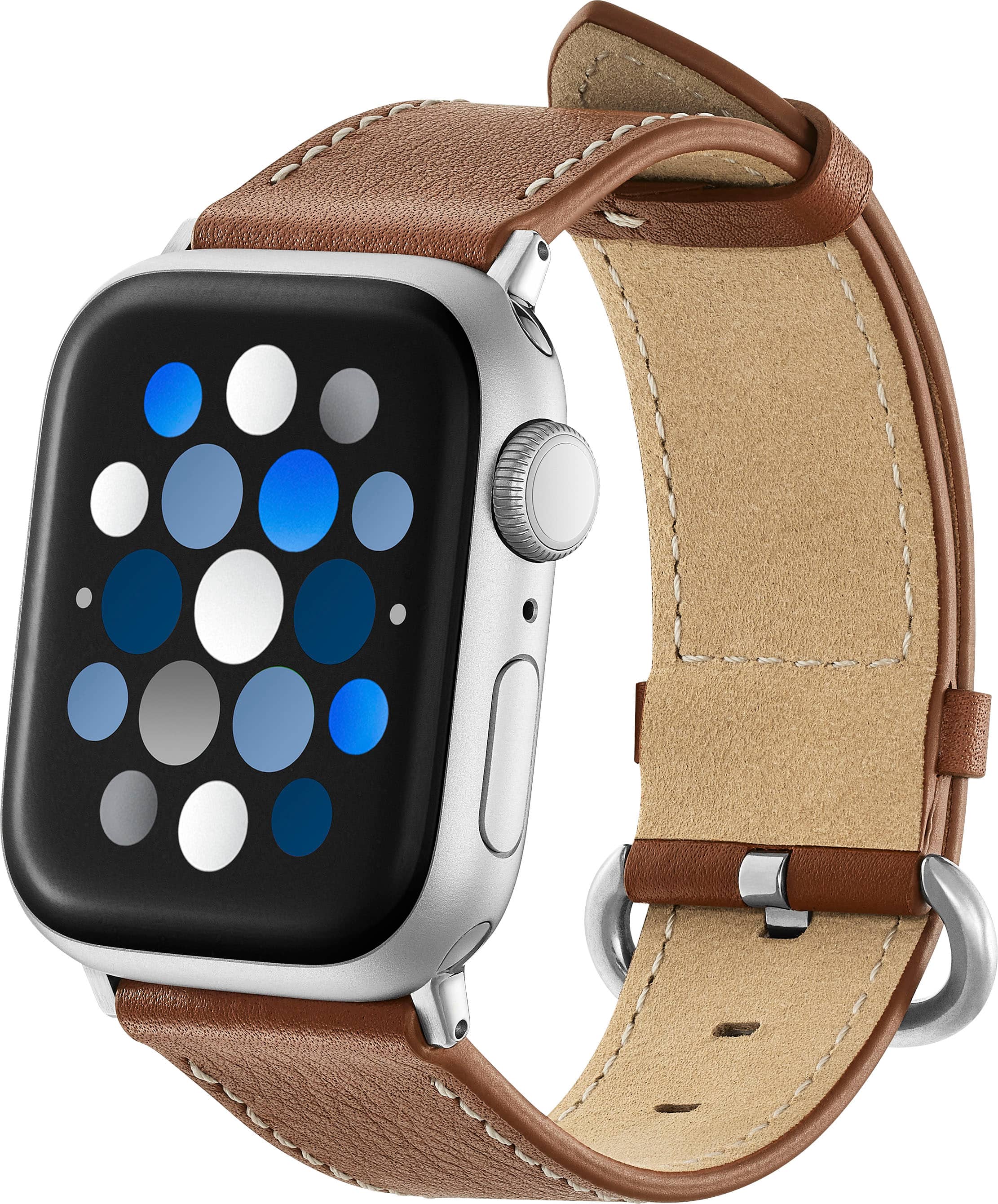 Left. Insignia™ - Genuine Leather Band for Apple Watch 38mm, 40mm, 41mm and SE - Chestnut.