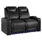 Angle. Valencia Theater Seating - Valencia Oslo Row of 2 Loveseat Premium Top Grain 11000 Nappa Leather Home Theater Seating - Midnight Black.